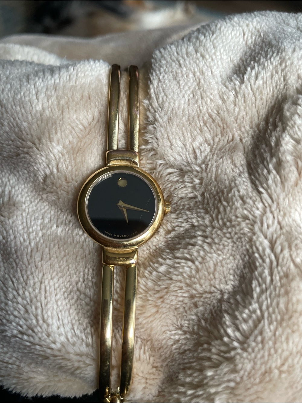 Movado Gold Tone Women's Bangle Watch with Black Dial